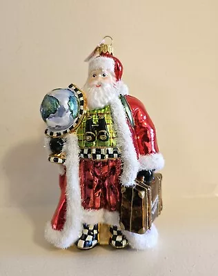 NEW MacKenzie Childs Fun & Festive GLOBETROTTER SANTA Glass Ornament HTF  Last 1 • $110