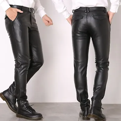 Men Slim Fit Leather Pants Leggings Elastic Trend Motorcycle Faux Leather Pants • $32.27