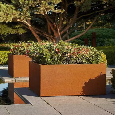 Large Planter Rectangle Rustic Steel Raised Flower Bed Tree Landscape Gardening • £99.95