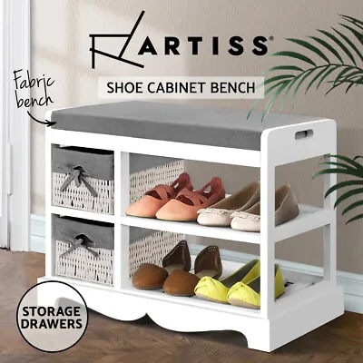 $88.23 • Buy Artiss Shoe Cabinet Bench Shoes Storage Rack Organiser Wooden White Cupboard