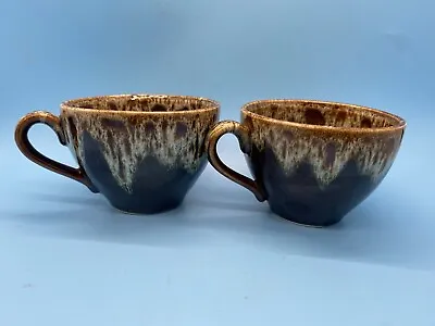 Set Of 2 Vintage Brown Drip Glaze Coffee Mugs Cups 2 1/2” • $18.99