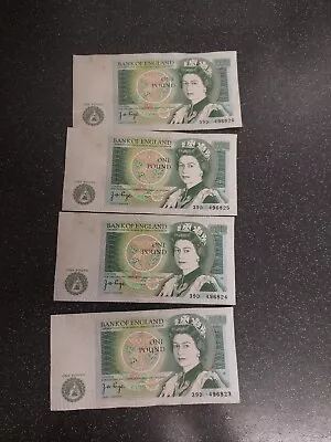 4 Old £1 Pound Notes 1970s Consecutive Numbers Uncirculated • £5.20