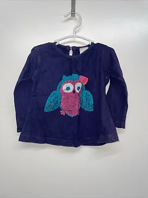 306#Baby Girl’s Navy Blue Owl Round Neck Cotton Long Sleeve T-Shirt 12-18 Months • £0.99