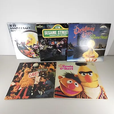 Lot Of 5: Vintage Sesame Street Vinyl Records -Ernie Bert 10th Anniv Live • $24.95