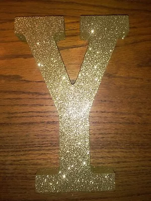 Gold Glitter Monogram  Y  Letter Decor Hanging Wood Plaque Decoration 9  Tall • $20