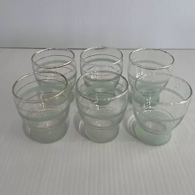 Vintage Harlequin Sugar Frosted Glasses Liqueur Shot Retro Clear Green • $37.50