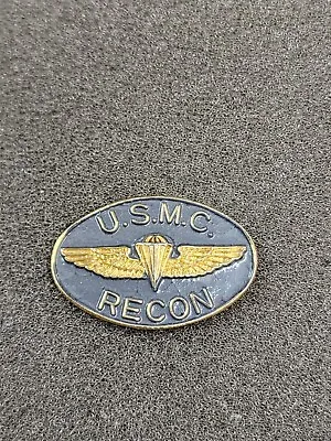 Marine Corps Lapel Pin  U.S.M.C. RECON  Gold Jump Wings On Blue Background USMC • $10