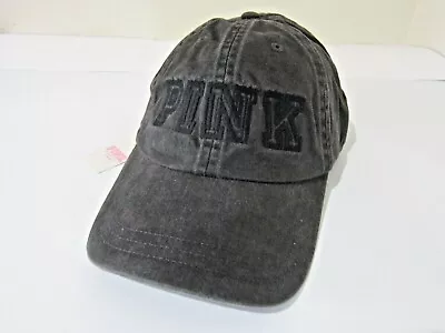 Victoria Secret Pink ☀️ DARK GRAY BLACK EMBROIDERY SPORT BASEBALL TRAVEL CAP HAT • $19.99