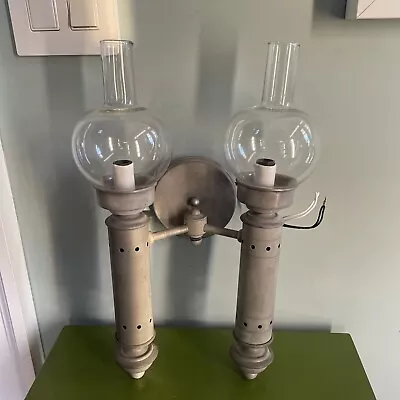 AUTHENTIC DESIGNS INC Argand Sconce Two Arm In Special Pewter Ivory Candle Glass • £325.61