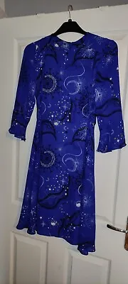 Marks And Spencers M&s Blue Galaxy Star Constellation Pattern Print Dress Size 8 • £15