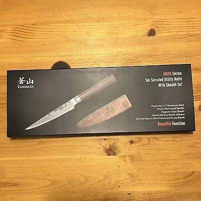 New Cangshan Maya Serrated Utility Knife 5  W Sheath Set Williams Sonoma • $75