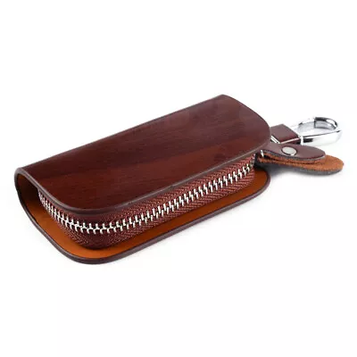 Wood Grain PU Leather Cover Trim Car SUV Remote Key Fob Key Chain Case Bag Brown • $9.51