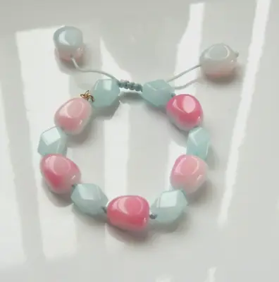 Unworn Lola Rose Pink Blue Tie Dye Quartz Irregular Bead Semi Precious Bracelet • £15