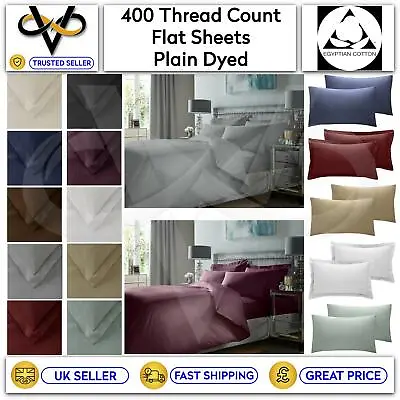 Luxury 400 TC Plain Dyed Flat Bed Sheets 100% Pure Egyptian Cotton All Sizs • £5.95