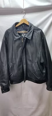 Vintage Eddie Bauer Jacket Men XL Black Leather Goose Down Bomber Full Zip FLAWS • $114.99