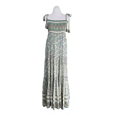 Veronica Beard Benita Maxi Dress Floral Sleeveless Tiered Boho Ruffle Green M • $198