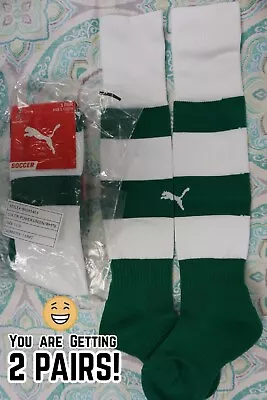 2 PAIRS Puma ADULT Kneehigh Soccer Socks TRUE GREEN / WHITE (Fits Shoe 7-12) #70 • $9.99