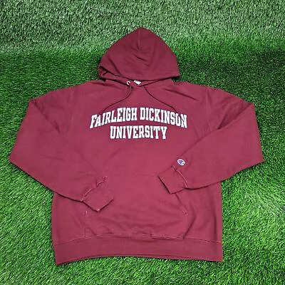 Champion Fairleigh-Dickinson-University Hoodie Men Medium Burgundy Spellout Logo • $19.95