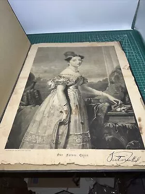 Antique Portrait Print Of Queen Victoria By George Hayter In 1837 17x22 • $119