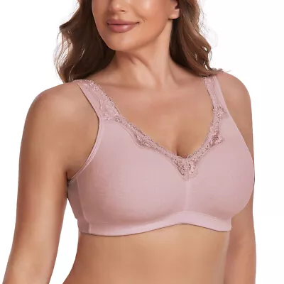 Cotton Wireless Minimiser Bra Non Wired Comfort Sleep Plus Size Full Support • £12.97