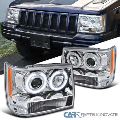 $164.95 • Buy Fits 93-96 Jeep Grand Cherokee Clear Halo Projector Headlights Lamps Left+Right