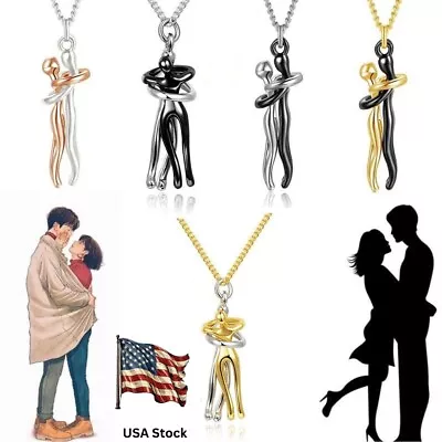 Couple Snuggle Embrace Pendant Necklace Love Statement Anniversary Jewelry Match • $5.93