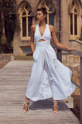 $350 • Buy SCANLAN & THEODORE Cut Out Mid Dress - Size 8 - White - Linen - New