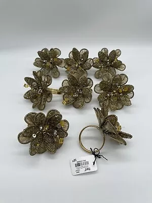 Pier 1 One Napkin Rings Jeweled Beaded Gold Floral Cluster Set Of 8 • £38.54