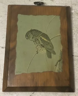Vintage Mid Century Lacquered Wood Owl Wall Plaque 7.25”x5.5” Glen Smith Litho • $13.45