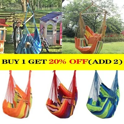 Garden Portable Cotton Hanging Hammock Chair Swing Seat Tree Travel Camping Home • £20.99