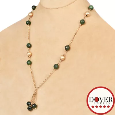 Vintage Nephrite Jade 14K Gold 32  Drop Bead Chain Necklace 28.3 Grams NR • $18.50