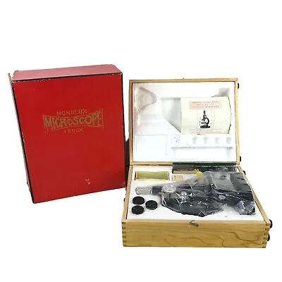 Vintage Monolux 1200X Microscope Set With Wood Case Made In Japan • $34