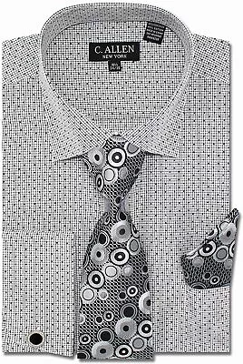 Men's Checks Dot Printed Regular Fit Dress Shirts With Tie Hanky Cufflinks Combo • $115.98