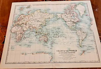 1900 Johnston Colour Atlas Map Chart World Mercator Projection Unknown Antarctic • $27.29