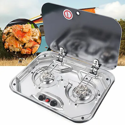 Portable 2 Burner LPG Gas Stove Hob Boat Caravan Camper W/ Tempered Glass Lid US • $193.64