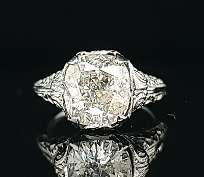 18k White Gold Vintage Filigree Engagement Ring 2.64ct.natural Cushion Circ 1930 • $11750