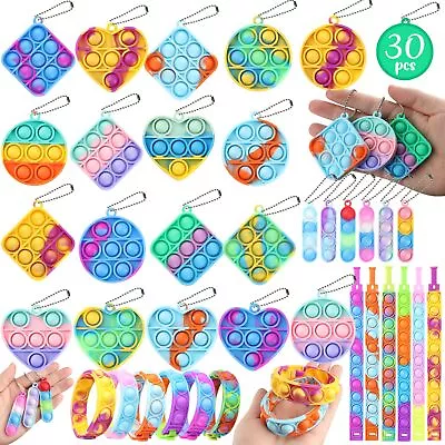 Party Favors 30 Pcs Pop Fidget Toys Keychain Its For Kids Adults Mini Push ... • $10.88