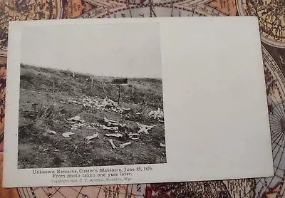 Rare Postcard General Custer 30 Years After Battle.  Field Of Bones Unknown Sign • $99