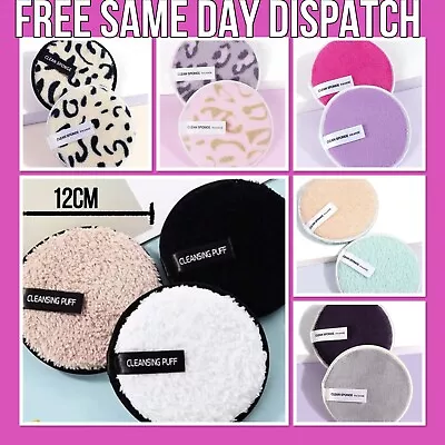 💜 Large Reusable Microfiber Facial Makeup Remover Pad Cleansing Face Sponge 💜 • £2.99