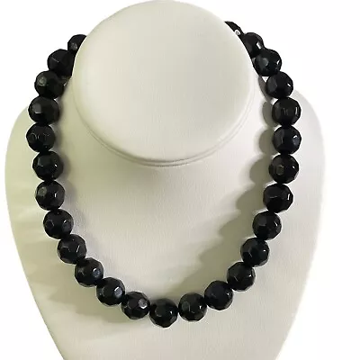 Vintage Jet Black Faceted Glass Beaded Choker Necklace 16” Single Strand • $18.95