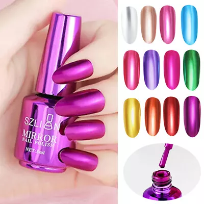 Metallic Nail Polish Magic Mirror Effect Chrome Nail Art Polish Varnish 8ML + • $3.34