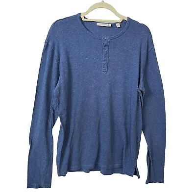 Vince Henley Button Shirt M Medium Long Sleeve T-shirt Blue 100% Cotton Mens • $14.97