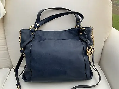 Michael Kors TRISTAN Blue Leather Large Shoulder Bag Purse Tote MSRP $478 • $125