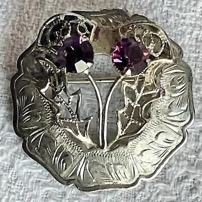 Vintage Mizpah Silver Plate Amethyst Victorian-Style Brooch • $19.99