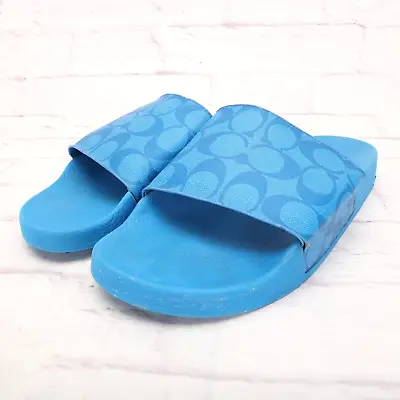 Coach Men's Slip-On Slide Sandals Shoes Size 9D Blue Canvas/Rubber Open Toe • $37.09