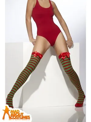 £6.99 • Buy Elf Stockings Thigh High Striped Ladies Christmas Fancy Dress Costume Accessory 