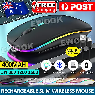 $11.95 • Buy AU Rechargeable Slim Wireless Mouse Bluetooth 5.2+ 2.4G Cordless For Laptop PC