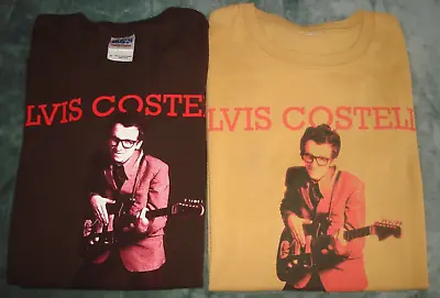 2 Vtg 2013 Elvis Costello T Shirts Medium Rock Solo Tour Concert Brown Yellow • $59.99