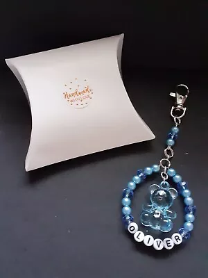 £5.95 • Buy Baby Blue Personalised Teddy Bear Bag / Pram Charm + Gift Box. Max 8 Letters