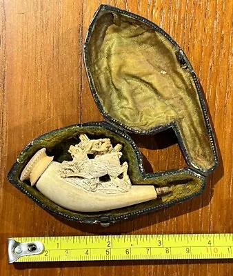 Antique Meerschaum Pipe With Custom Locking Snap Case Featuring A  Deer Or Stag • $39.99